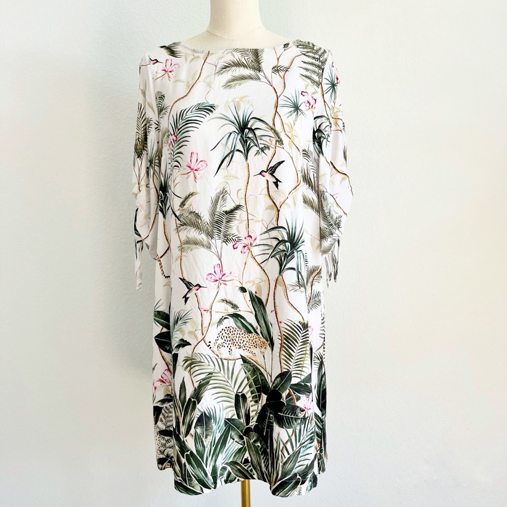H&M Tropical Leaf Palm Floral Cheetah Print Mini Dress Women’s 8